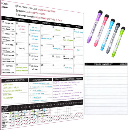 Fridge Calendar Acrylic 17x12”, Start Monday | Magnetic Calendar for Refrigerator | Acrylic Dry Erase Whiteboard Calendar for Fridge | Family Schedule Board with 5 Markers & Eraser by Freedom Mastery