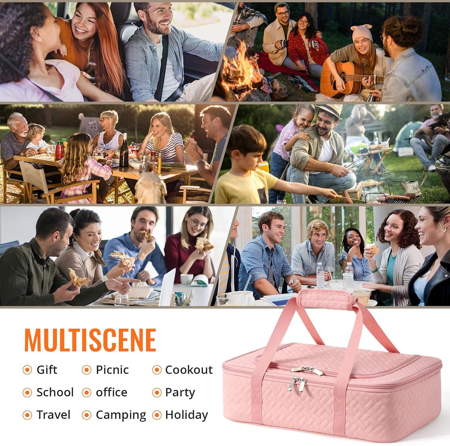 Insulated Casserole Carrier - Portable Casserole Carrier for Hot or Cold Food, Lasagna Holder for Parties,Picnic,Cookouts,Traveling - Fits 9" x 13" Baking Dish (Beige)