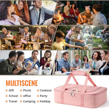 Insulated Casserole Carrier - Portable Casserole Carrier for Hot or Cold Food, Lasagna Holder for Parties,Picnic,Cookouts,Traveling - Fits 9" x 13" Baking Dish (Beige)