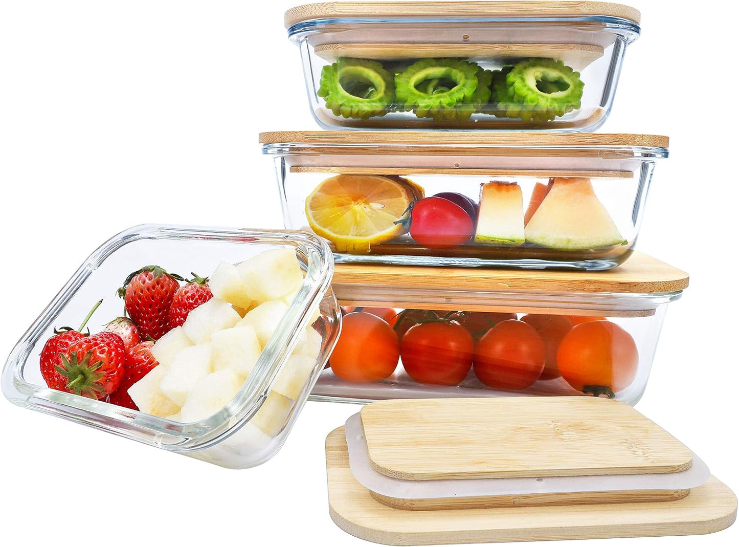 BlueHills Premium Glass Meal Prep Lunch Containers with Snap Green Lock Lids Glass Food Containers BPA-Free Oven Freezer Dishwasher Safe 5 pack set 10 pieces 36 Oz 4.5 cups (G002 Two Compartments)