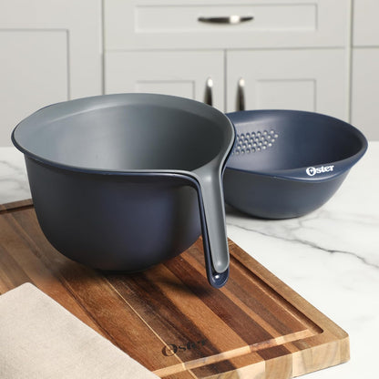 Oster Bluemarine 3 Piece PP Stackable Space-Saving Colander and Mixing Bowl Set
