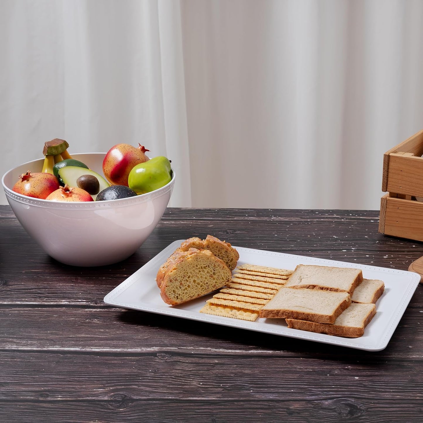 Melamine Large Serving Platter Set for Party Supplies,16"x11" Platters for Serving Food, 2pcs White reusable Serving Tray for Cookie, Fruit, Snack,Party Food Display,Stackable Kitchen CounterTop Tray