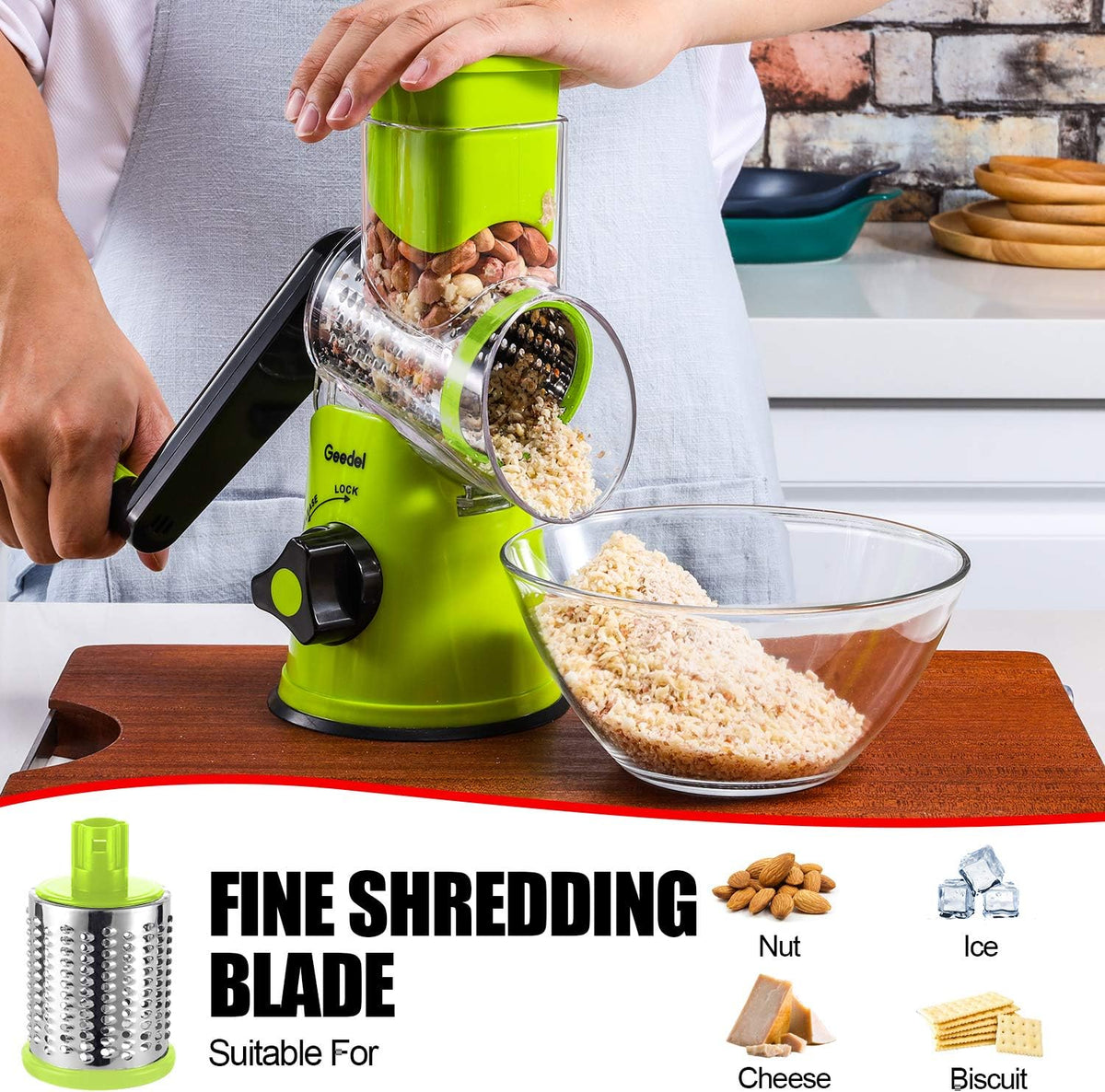 Geedel Rotary Cheese Grater Hand Crank, Cheese Shredder Vegetable Slicer