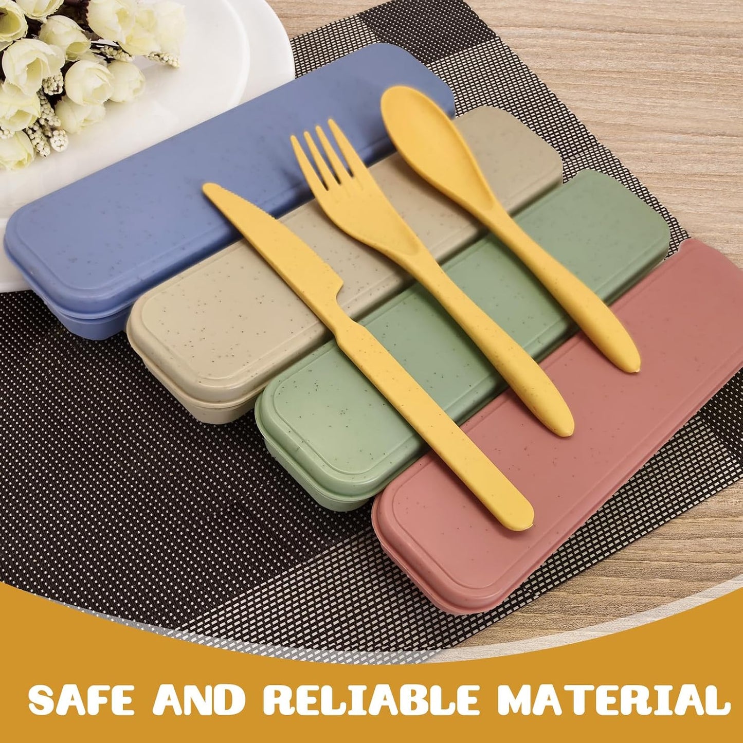 60 Sets Wheat Straw Silverware Set Bulk Wheat Straw Cutlery Lunch Box Accessories Reusable Travel Utensils Set with Case for Operation Christmas Child Items Bulk Kids Adults Camping(Light Color)