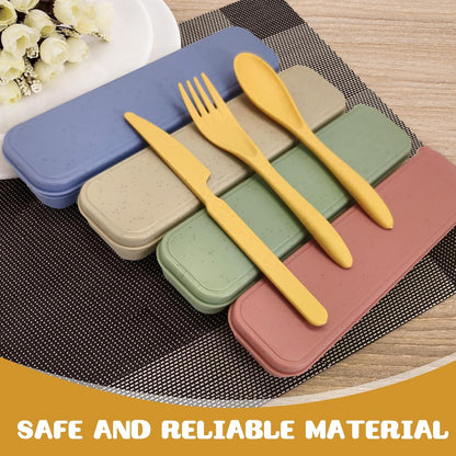 60 Sets Wheat Straw Silverware Set Bulk Wheat Straw Cutlery Lunch Box Accessories Reusable Travel Utensils Set with Case for Operation Christmas Child Items Bulk Kids Adults Camping(Light Color)