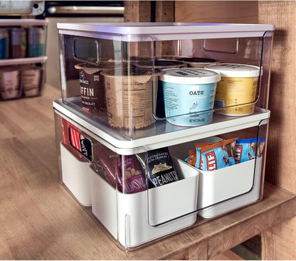 Rosanna Pansino x iDesign Recycled Plastic Open Front Kitchen Storage Bin with Lid, Clear Bin/Marshmallow Lid, 12" x 12" x 6"