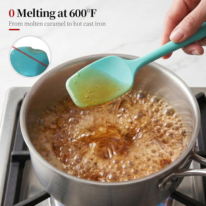 600ºF Heat Resistant Spatulas, High Heat Food Safe Semless Kitchen Silicone Scraper Set for Cooking Baking Mixing Scraping Stirring Nonstick Cookware Pan Bowl (4Pcs,Aqua Sky)