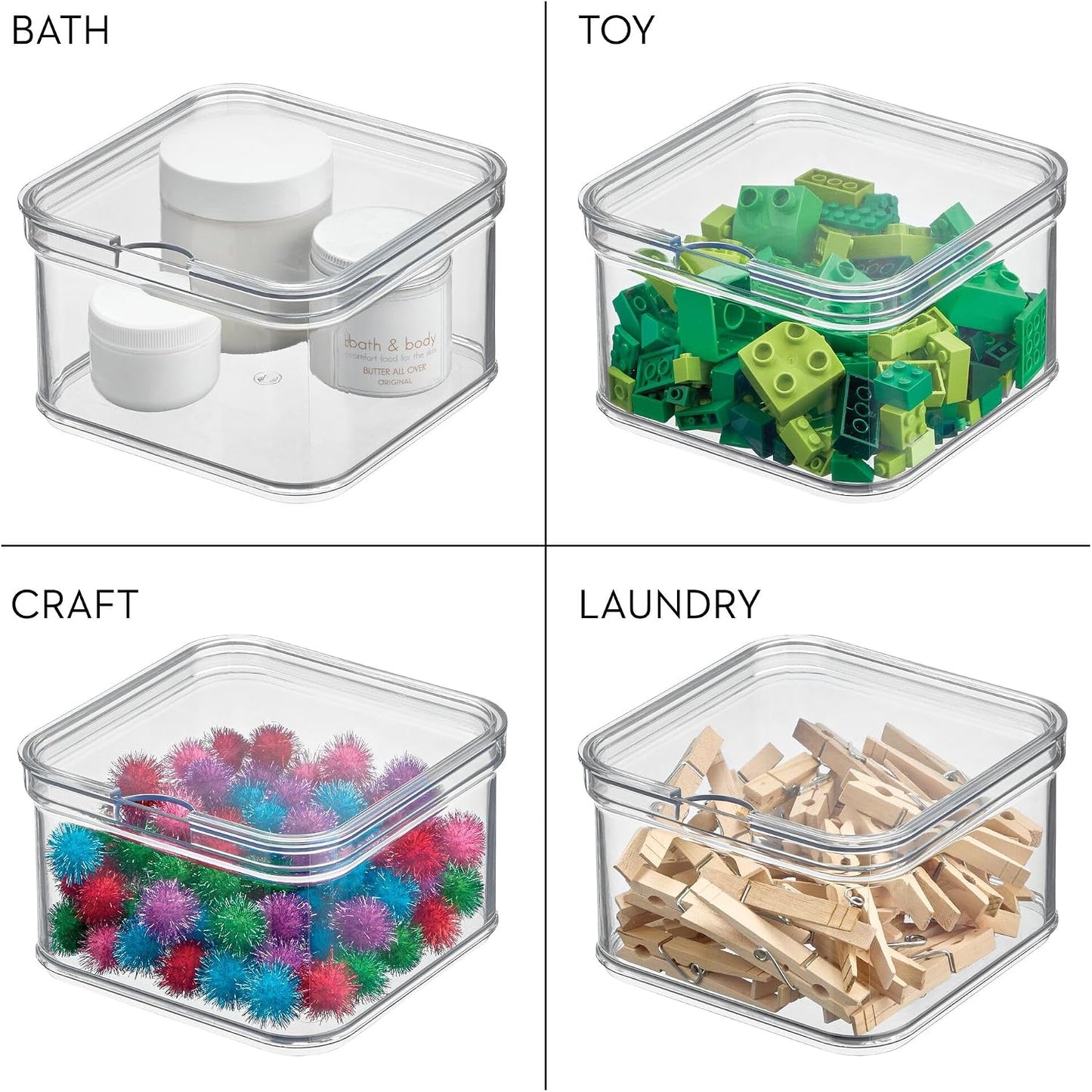 iDesign Stackable Fridge Organizer Bins with Lids for Fresh Produce - Set of 6 - Clear