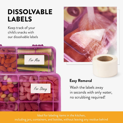 Large Kids Snack Box Containers Set of 2 -100 Labels, BPA-Free, Adjustable Compartments, Dishwasher Safe, Reusable Tray, Food Grade, Meal Prep Container, PARENT TESTED PARENT APPROVED AWARD (Clear)