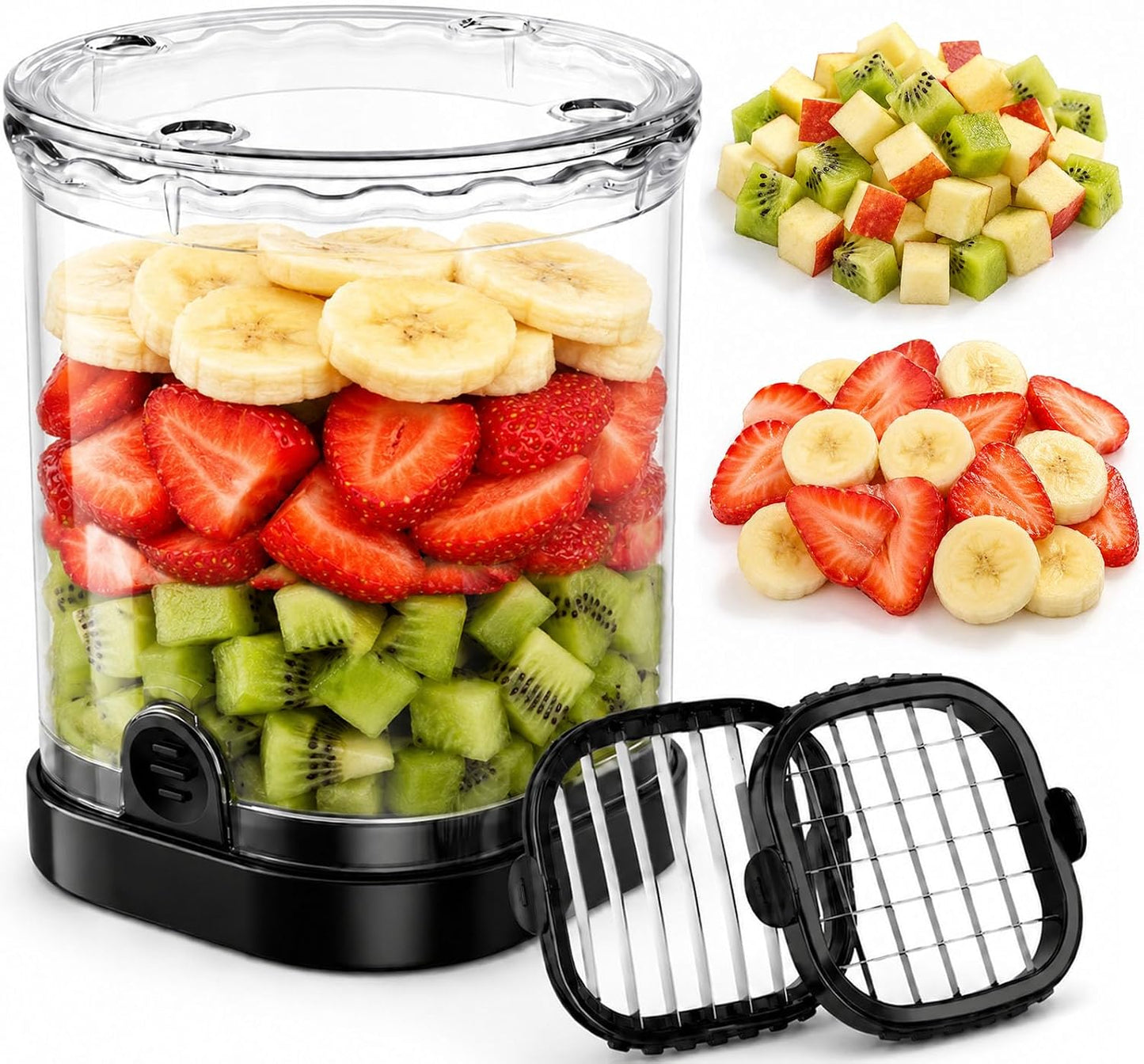 Hendiy 2-in-1 Fruit Slicer Cup, Stainless Steel | Strawberry Slicer Dicer, With Lid & Push Plate, Portable Kitchen Gadget, For Strawberry Banana Grape Egg Vegetable Salad