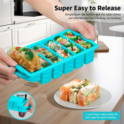 3-Pack Silicone Freezer Trays with Lid,2 Large 2-Cup(500ml)&4 Medium 1-Cup(250ml)&6 Small 1/2-Cup(125ml) Soup Freezer Container Molds,Ice Cube Tray For Meal Prep&Freezing Soup,Stews,Sauces