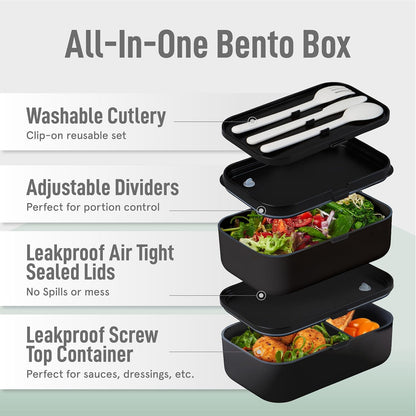 Double Premium Bento Box Adult, 67 fl oz BPA-Free - Cream Stackable Lunch Box with Leak-Proof Lids & Dividers, Perfect for Meal Prep, Lunches & Portion Control