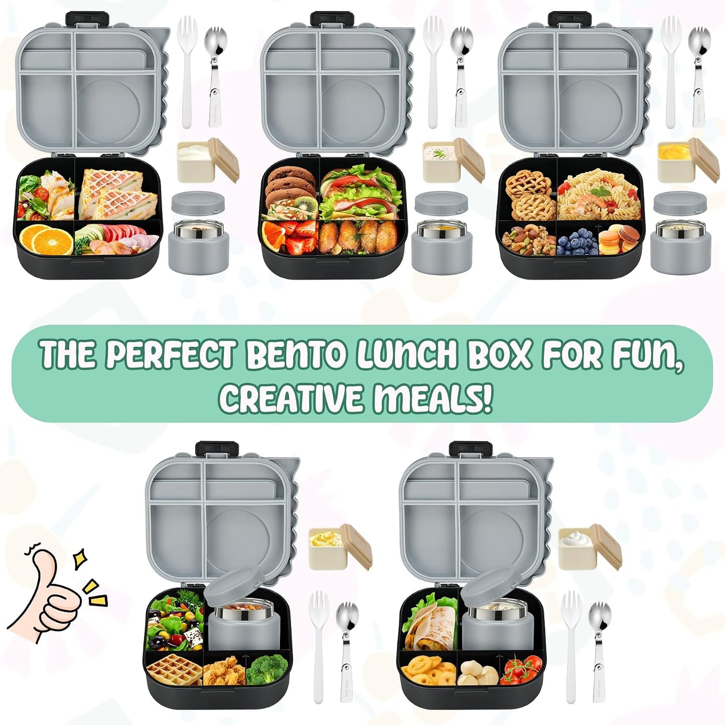 Lunch Box Kids, Leak Proof 5 Compartment Bento Box for Kids, 13oz Thermo for Hot Food Kids Lunch Box,Hot Lunch Box for School Travel