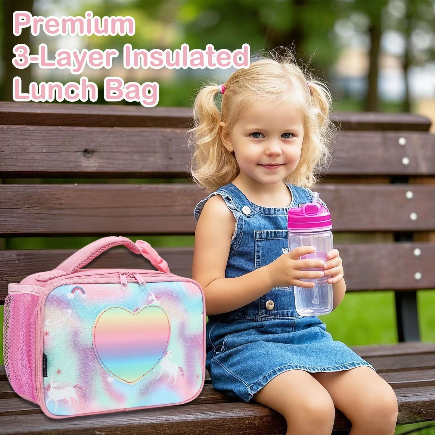 FlowFly Kids Lunch box Insulated Soft Bag Mini Cooler Back to School Thermal Meal Tote Kit for Girls, Boys, Black