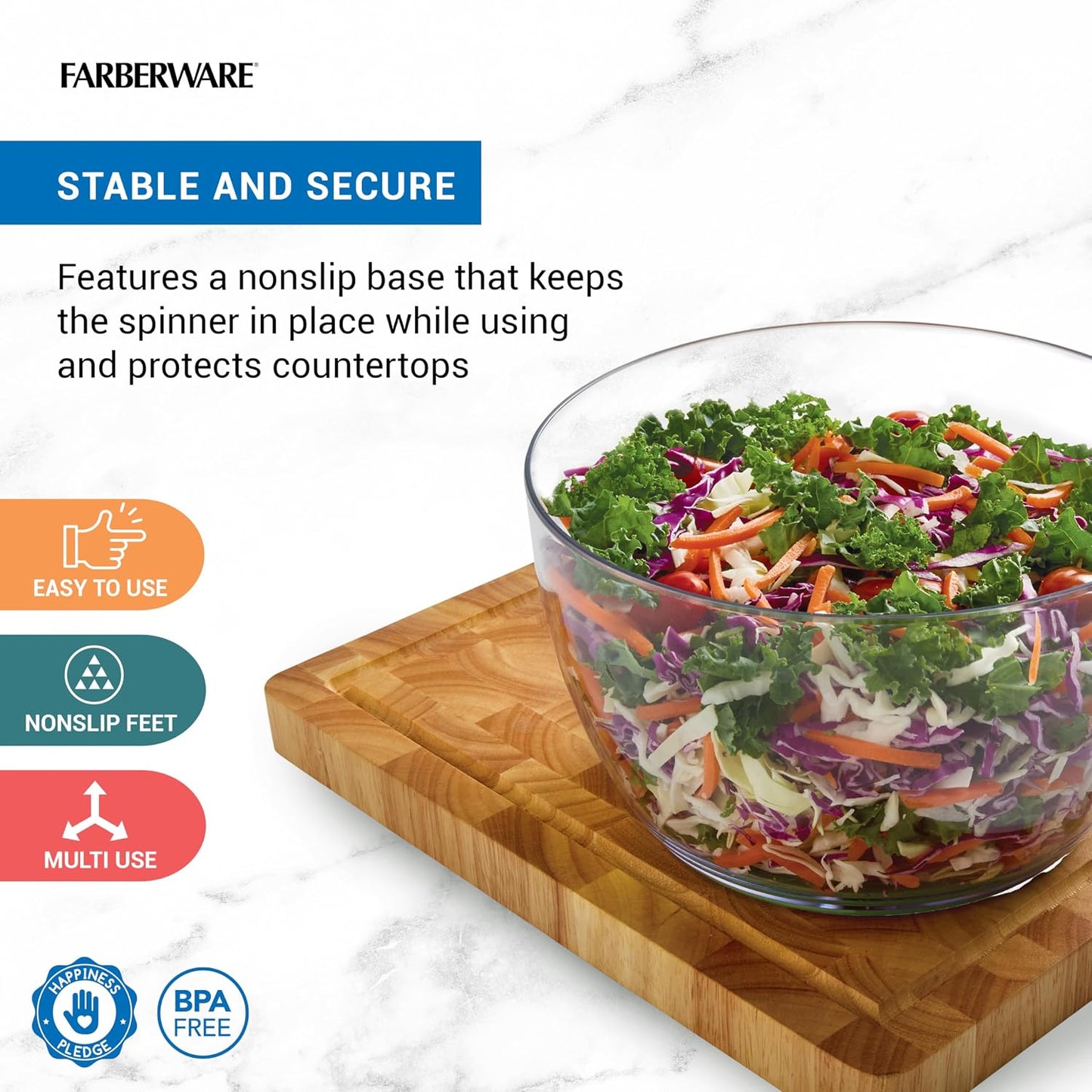 Farberware Easy to use pro Pump Spinner with Bowl, Colander and Built in draining System for Fresh, Crisp, Clean Salad and Produce, 6.6 quart, Green