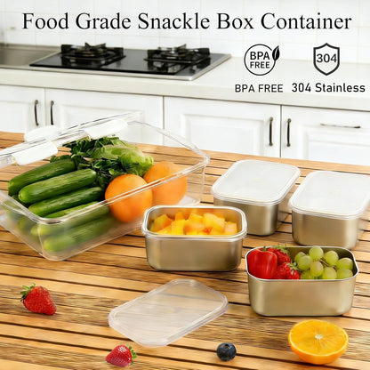 Snackle Box Container, Stainless Steel Divided Serving Tray with Lid and Handle, Large Snack Tray for Fruit Veggie Candy, 8-Compartment Snack Platter for Travel Party Beach Picnic