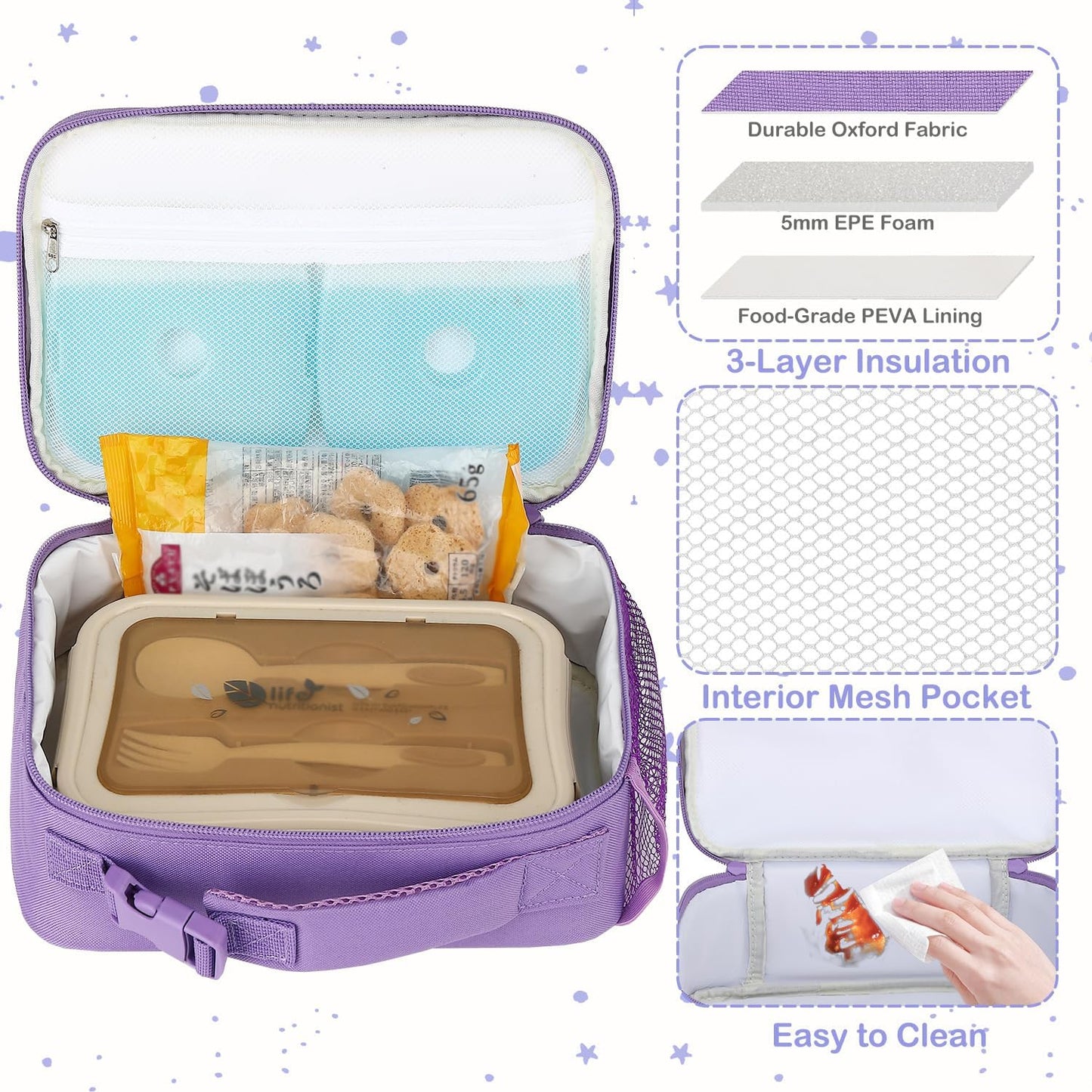 FlowFly Kids Lunch box Insulated Soft Bag Mini Cooler Back to School Thermal Meal Tote Kit for Girls, Boys, Black