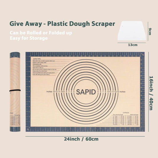 Sapid Extra Thick Silicone Pastry Mat Non-slip with Measurements for Non-stick Silicone Baking Mat Extra Large, Dough Rolling, Pie Crust, Kneading Mats, Countertop, Placement Mats (24" x 36", Gray)