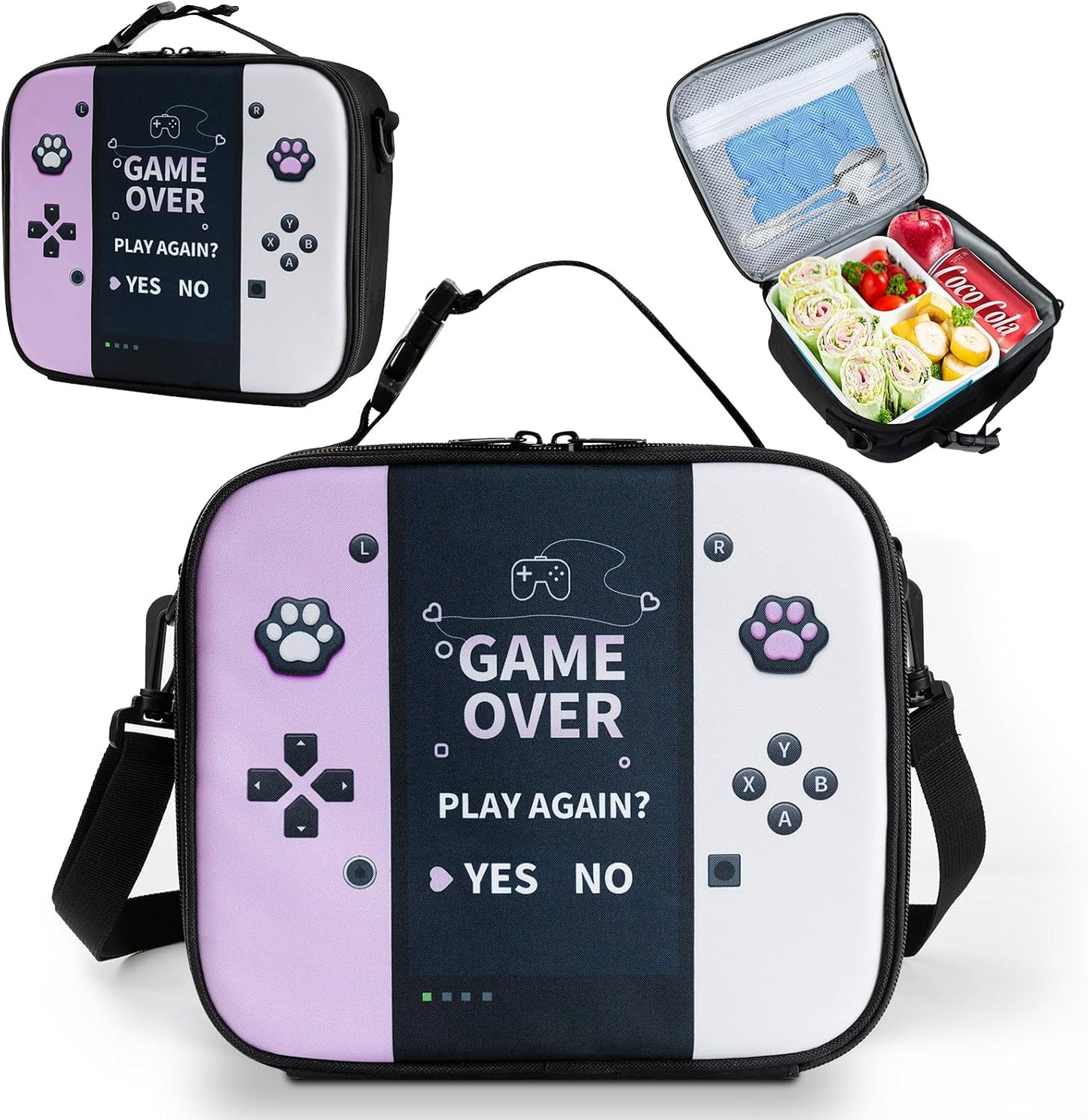 Game Console Insulated Lunch Bag lonchera for Teen Boy Kid Gamer Lunch Box Bento Reusable Large Capacity Portable Waterproof Leakproof with name tag to School Office Picnic (1PCS Lunch Bag)