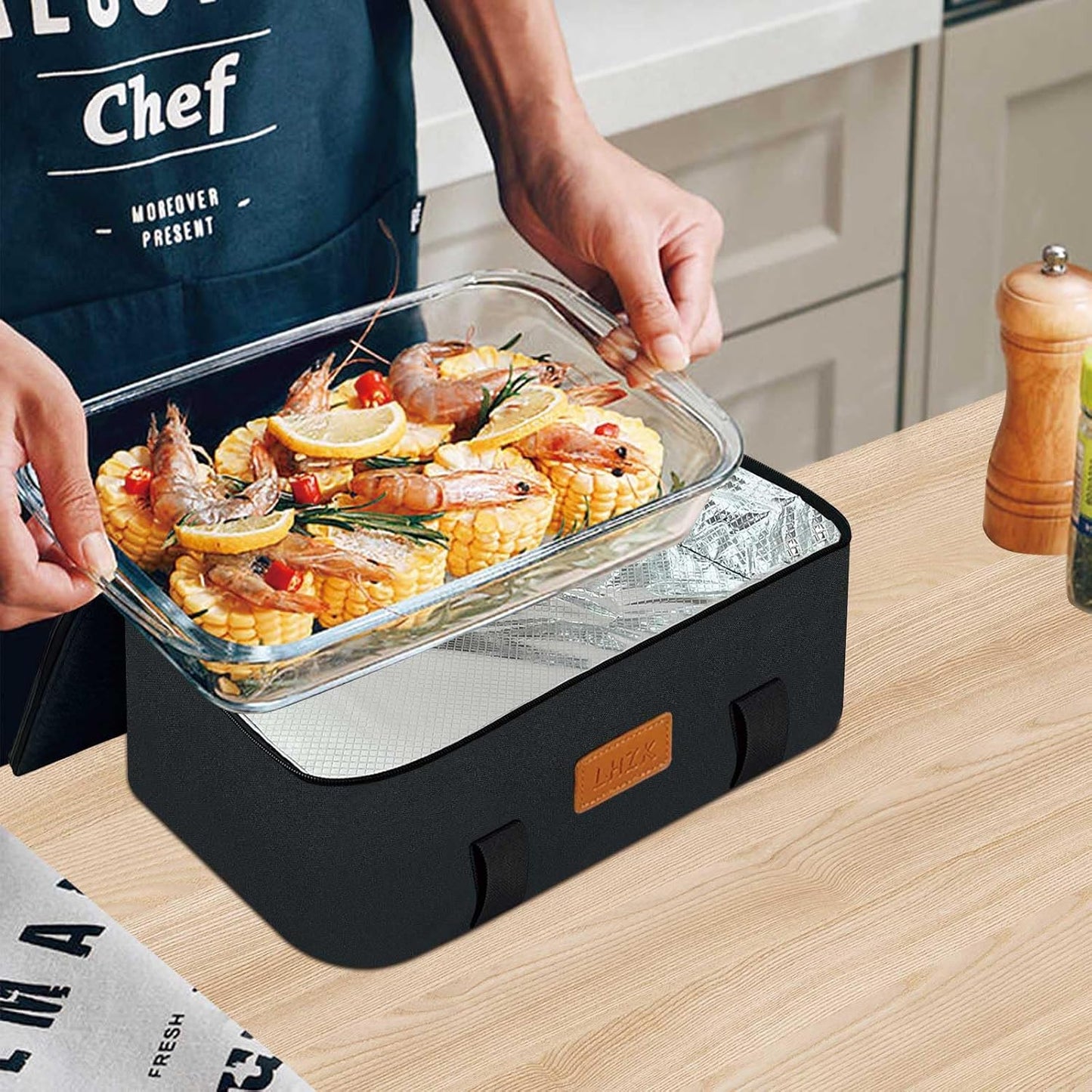 LHZK Insulated Casserole Carriers for Hot or Cold Food, Lasagna Holder Tote for Potluck Parties, Beach, Picnic, Travel, Fits 11x15 or 9x13 Dish (Black)