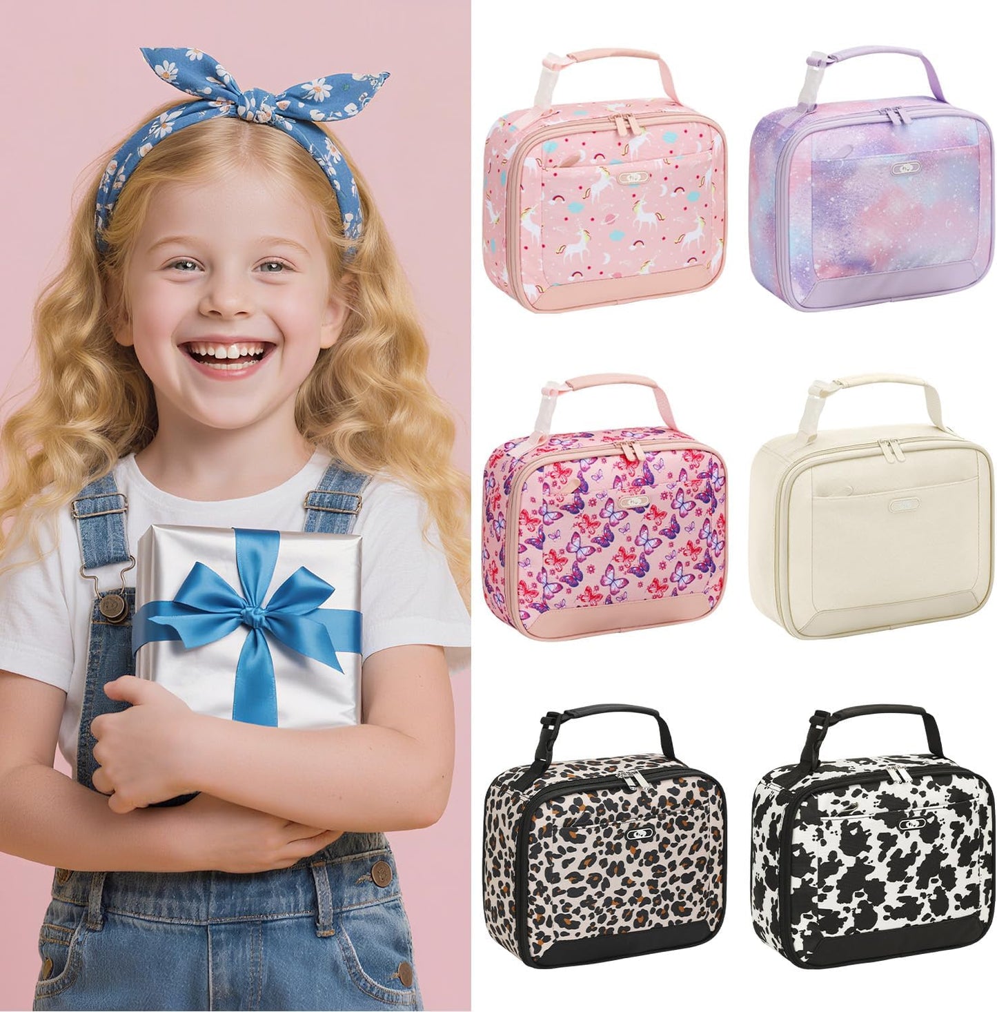 Lunch Box Kids Insulated Lunch Bag for Boys Girls Cute Reusable Lunch Tote Bag Waterproof Portable Thermal Lunch Box Kids for School Picnic Travel Black