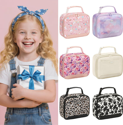 Lunch Box Kids Insulated Lunch Bag for Boys Girls Cute Reusable Lunch Tote Bag Waterproof Portable Thermal Lunch Box Kids for School Picnic Travel Black
