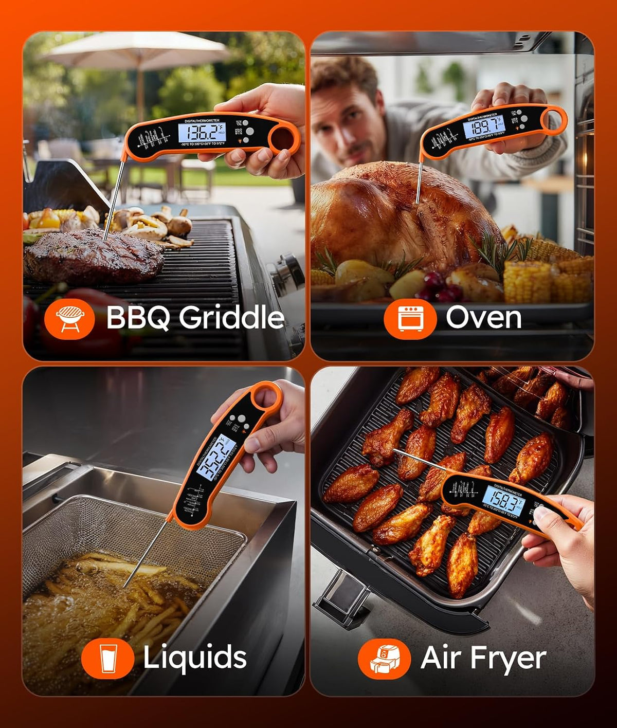 Meat Thermometer Digital, 1-2 Sec Instant Read, Grilling, Cooking, Food