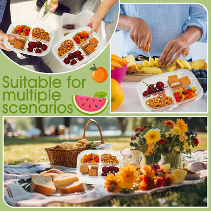 Chunful 36 Pcs 3 Compartment Transparent Snack Containers with Lids Disposable Bento Box Plastic Food Meal Prep Containers for Condiment Salad Dipping School Work Lunch