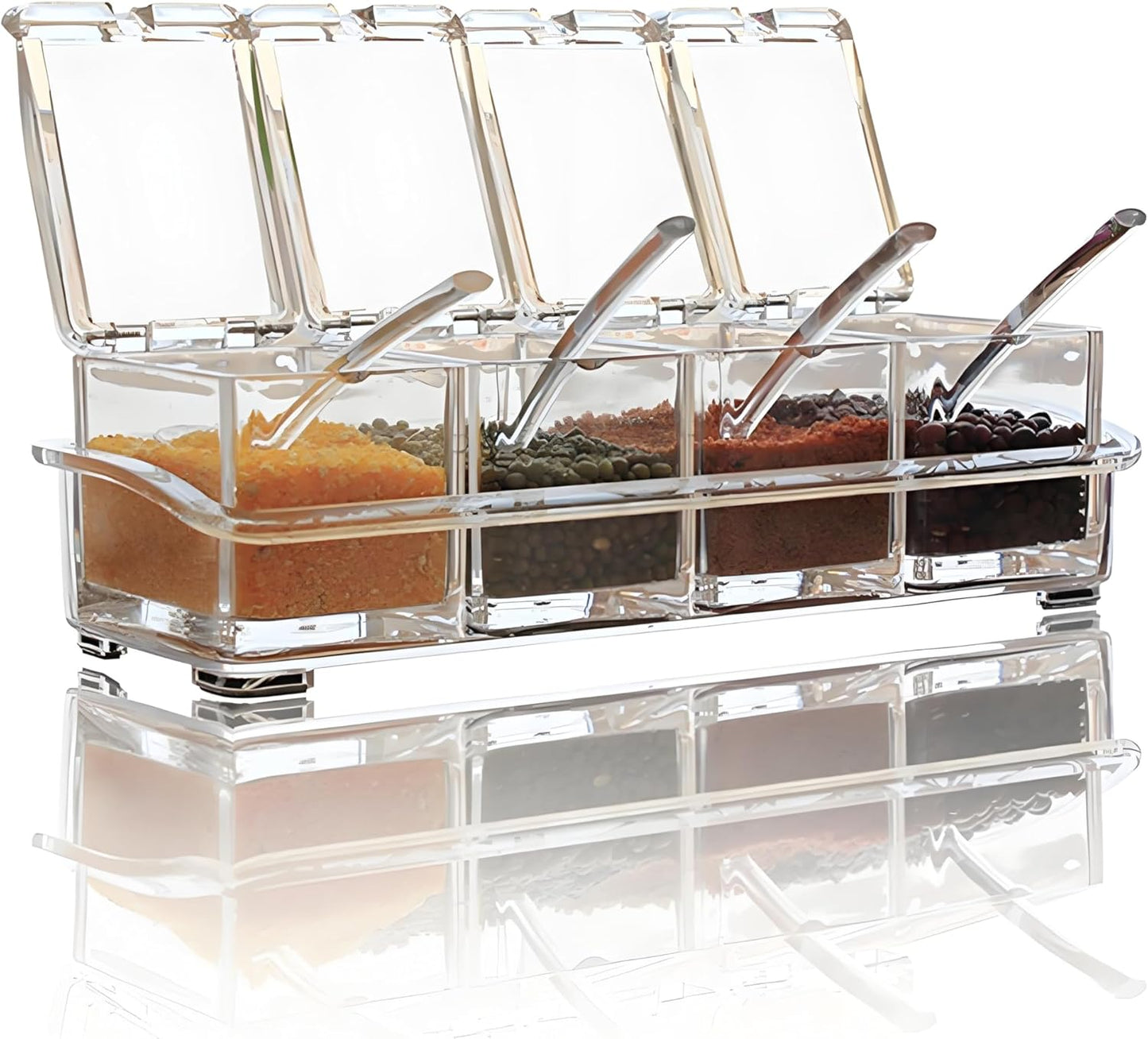 V·RESOURCING Clear Seasoning Box, 3 Pieces Seasoning Rack Spice Pots Storage Container for Spice Salt Sugar Cruet Liquid,Condiment Jars with 3 Spoons