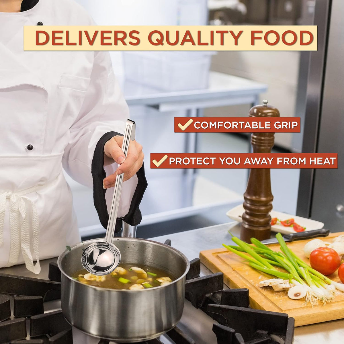 Fit Meal Prep [2 Pack] 2 oz Stainless Steel Soup Ladle, One-Piece Sauce Spatula with Hook Handles, Commercial Grade Serving Spoon, Kitchen Tool for Restaurant or Home Cooking, Mirror Finish, 12" Long