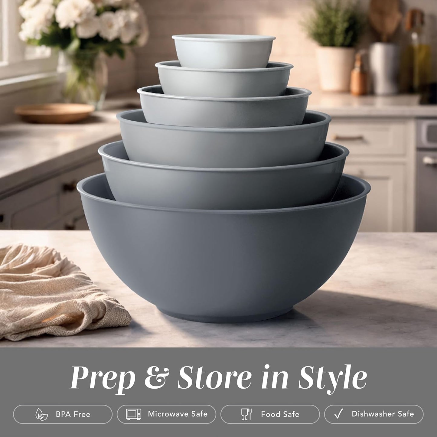 COOK WITH COLOR Mixing Bowls with Lids - 12 Piece Plastic Nesting Bowls Set includes 6 Prep Bowls and 6 Lids, Microwave Safe Mixing Bowl Set, Pink Embossed - Colors A