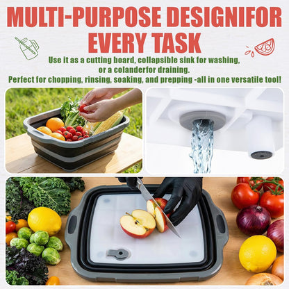 2 Pack Collapsible BBQ Prep Tub with Lid 2 Gal (8 L) 4-in-1 Marinating Tub Cutting Board Serving Tray Drink Chiller for Meal Prep Marinating Food, Grilling Picnic Camping BBQ Outdoor