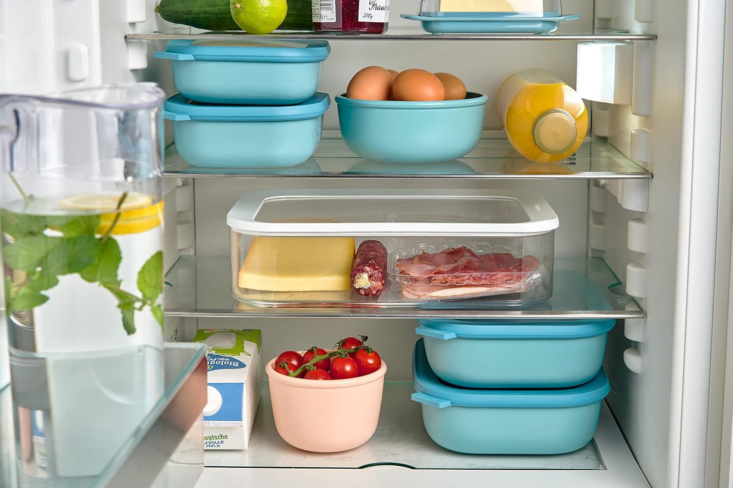 Mepal – Multi Bowl Cirqula 3-Piece Set – Food Storage Container with Lid - Suitable as Airtight Storage Box for Fridge & Freezer, Microwave Container & Servable Dish - 500, 1000, 2000ml - Vivid green