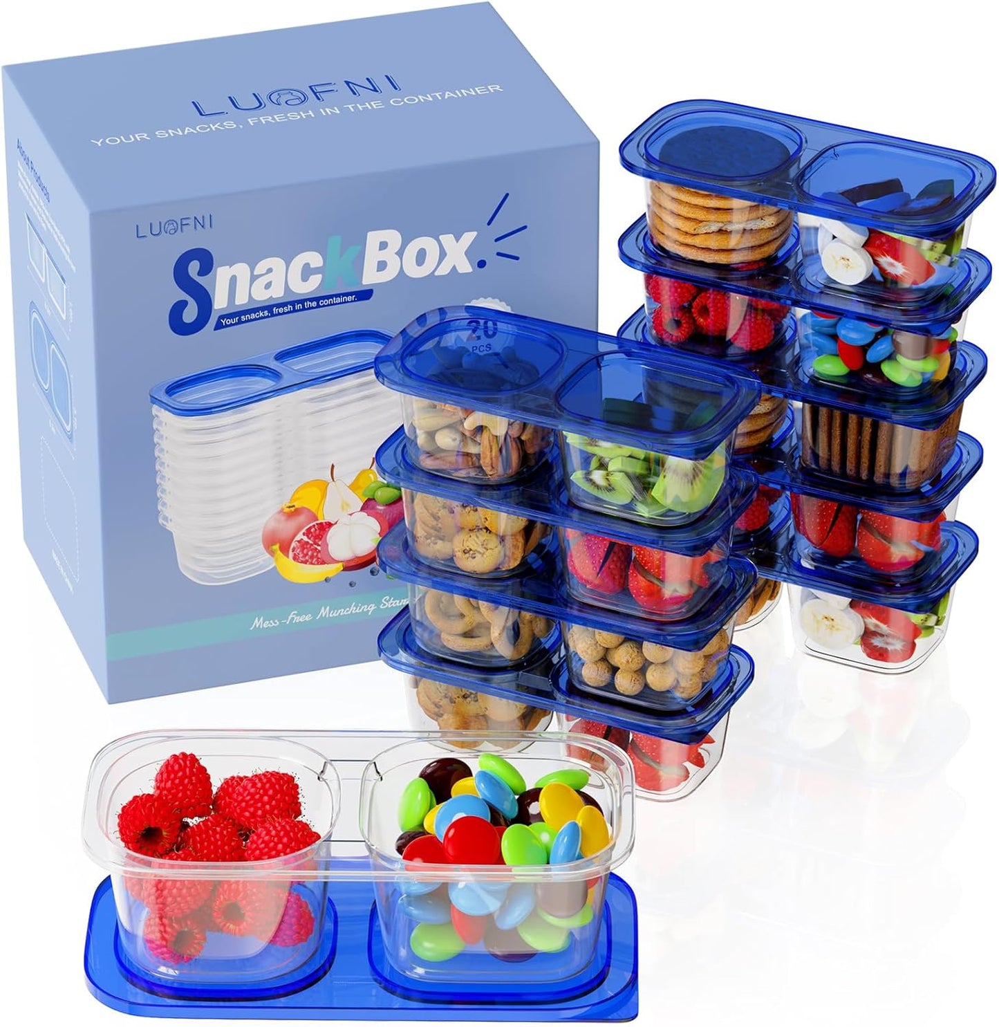 Snack Pack Containers for Kids, 5 Pack Reusable Snack Containers with Lids, 2 Compartment Small Bento Snack Box, BPA-Free, Lunchbox Accessories for Travel