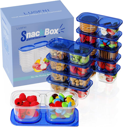 Snack Pack Containers for Kids, 5 Pack Reusable Snack Containers with Lids, 2 Compartment Small Bento Snack Box, BPA-Free, Lunchbox Accessories for Travel