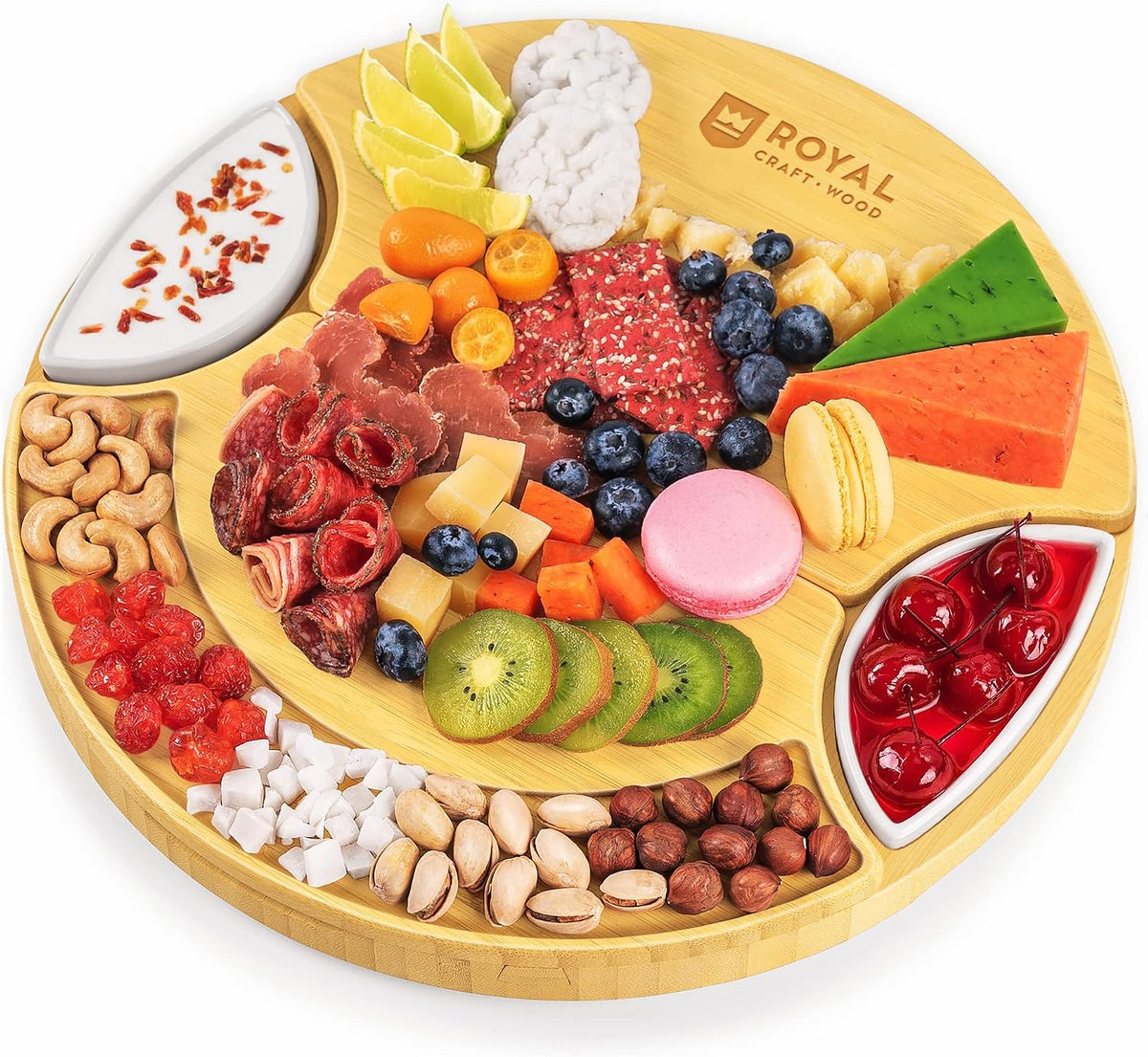 ROYAL CRAFT WOOD Premium Bamboo Charcuterie Board Set - Cheese Platter & Serving Tray & Serving Utensils - Perfect Housewarming Gift, Wedding, Bridal Shower Gift - Ideal for Entertaining and New Home