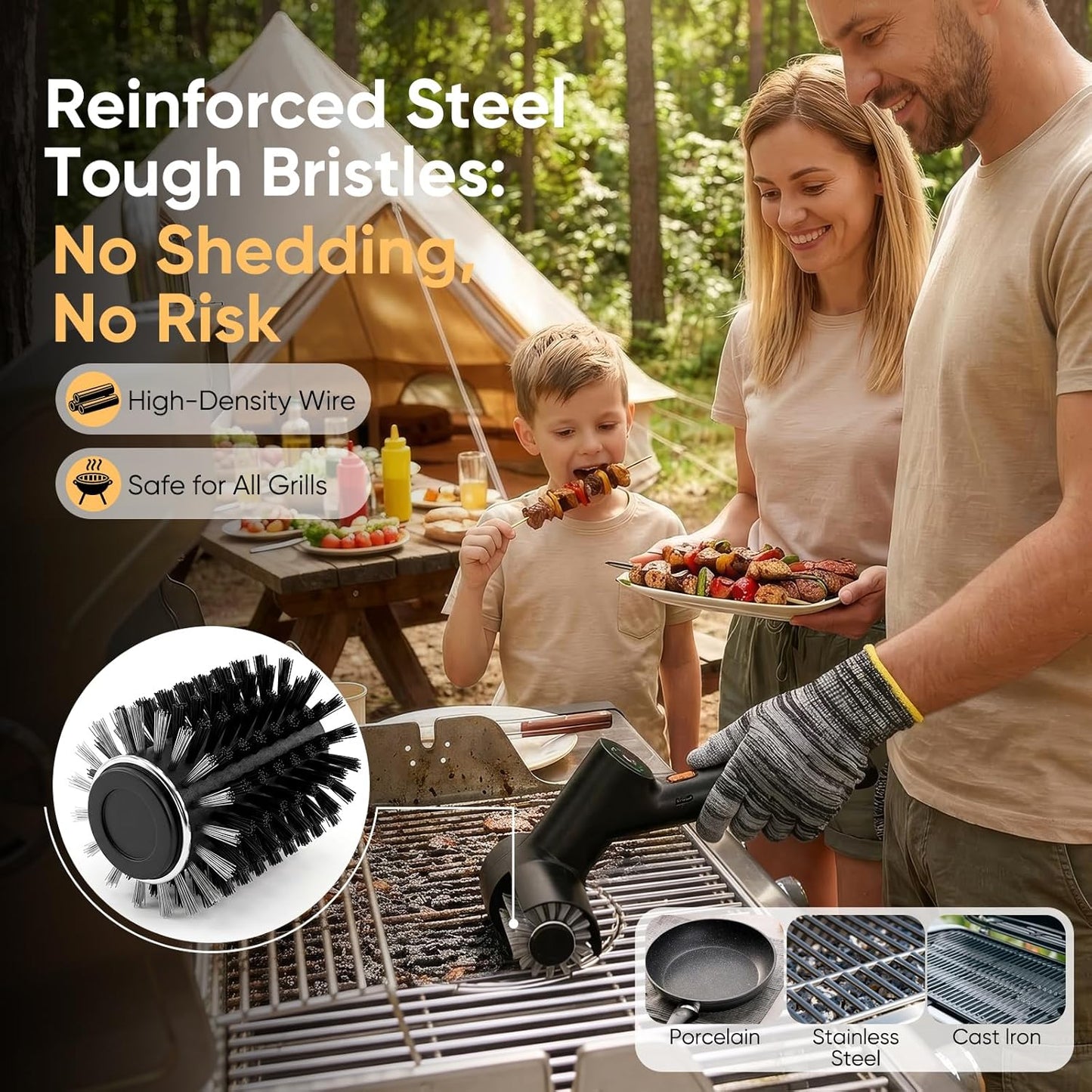 Electric Grill Brush for Outdoor Grill, BBQ Grill Cleaner Cleaning Brush with Stainless Steel Rotary Head, 500RPM Motorized, 3 Speed Modes, 120Mins Runtime, No Bristle Shedding, Gifts for Men/Dad