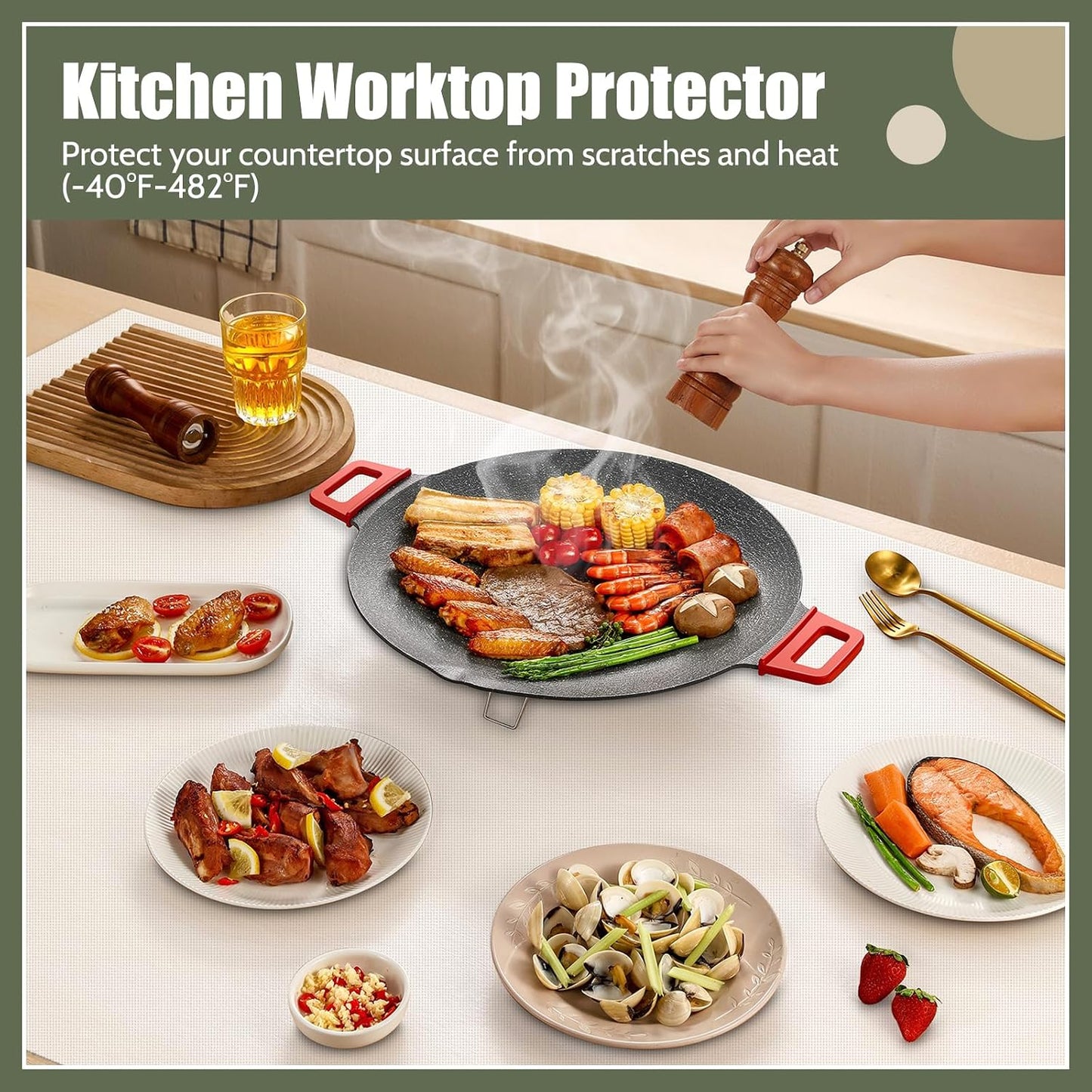 KitchenRaku Extra Large Silicone Mat 78.7X16 IN,Silicone Mats for Kitchen Counter, Silicone Heat-resistant Mat for Air Fryer, Nonstick Waterproof Silicone Placemat for Countertop Protector