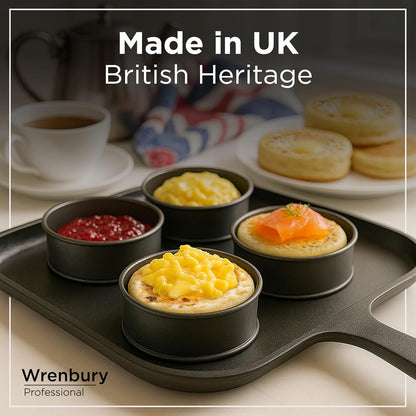 Wrenbury Crumpet Rings Nonstick 3.5 inch - English Muffin Rings - Food Ring Molds for Cooking – Metal Baking Egg Ring Set - Made in England
