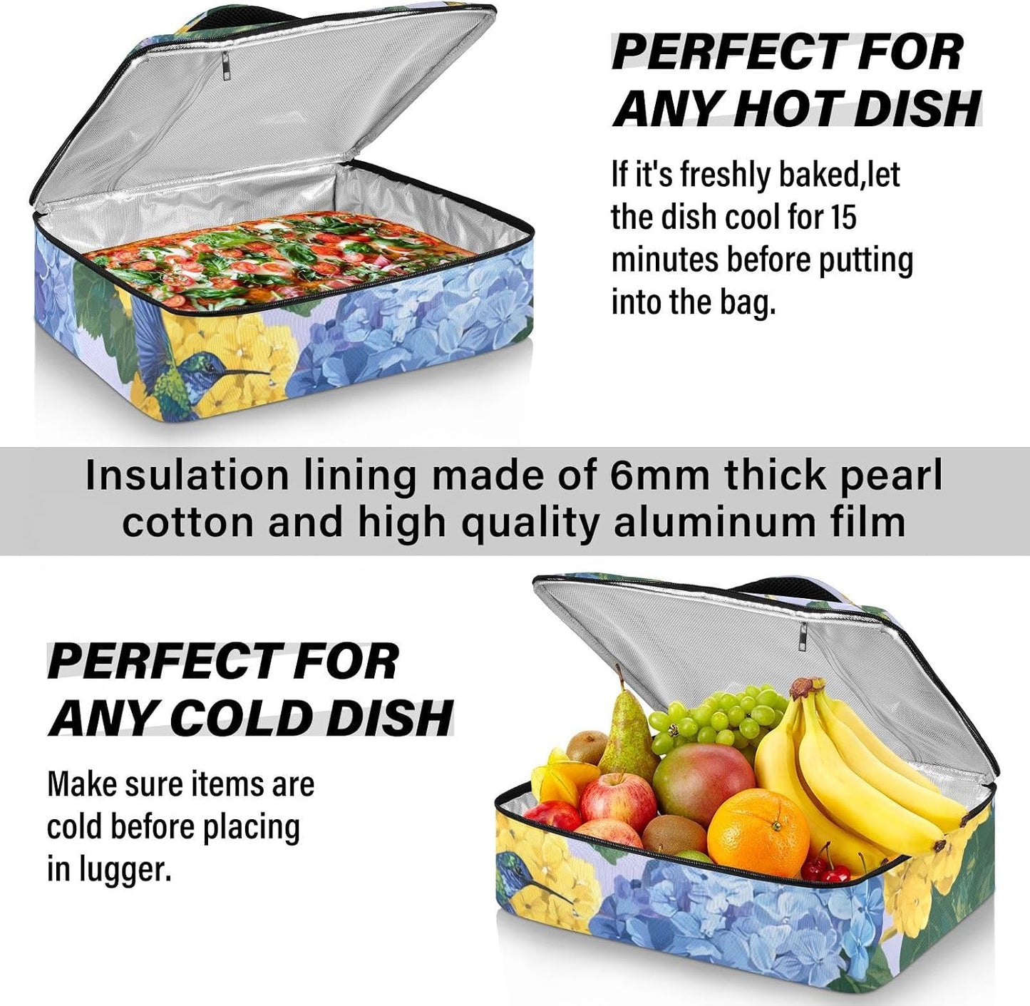 Casserole Carriers for Hot or Cold Food Reusable Casserole Dish Carrier Insulated Thermal Large Capacity Durable Perfect for Party Camping Family Gatherings Yellow Fish - Colors B