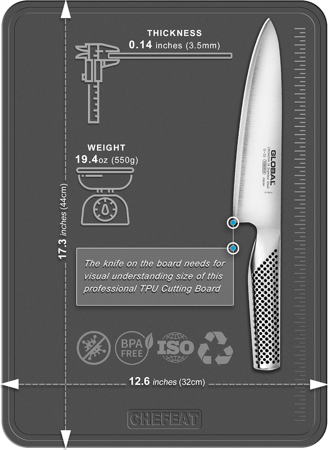 Extra Large TPU Cutting Board for Kitchen 17.3" x 12.6" Professional Flexible Extra Thick 0.14'' Knife Friendly Scratch Resistant Dishwasher Safe Juice Groove BPA Free