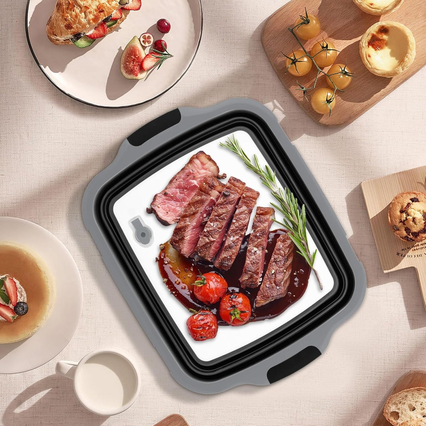XL Collapsible BBQ Prep Tub with Lid (4.22 Gal / 16L) – Foldable Cutting Board Basin, Camping Sink & Food Storage Bin, Multipurpose Dish Tub for Meat, Fruit, Vegetables – Black