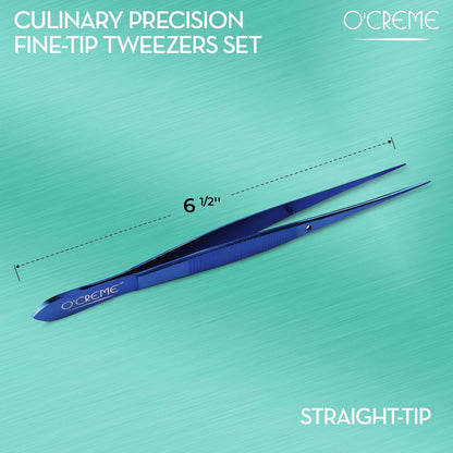 O'Creme Stainless Steel Precision Kitchen Tweezer Tongs 6.25" with Fine Tip (Purple)