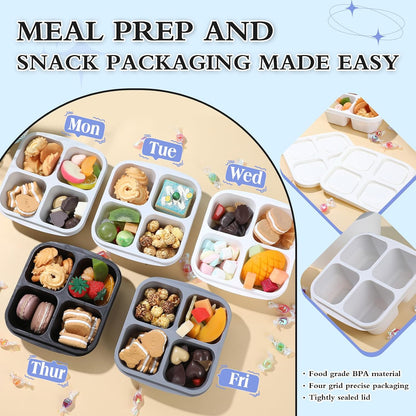 Honeydak 10 Pack Bento Snack Containers 4 Compartment Snack Boxes Reusable Containers with Lids Divided Meal Prep Lunch Food Storage Box for School Work Travel