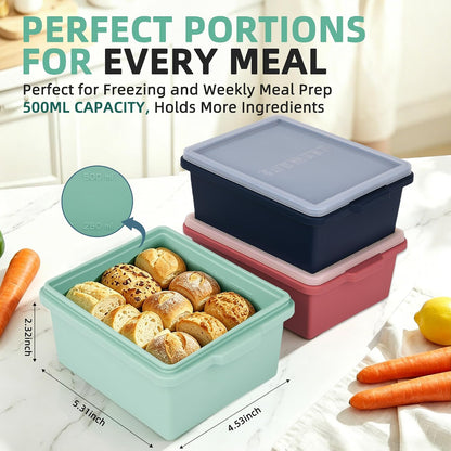 Silicone Soup Freezer Molds with Lids, 2-Cup silicone freezer molds for Meal Prep, BPA-Free, Stackable, Perfect for lasagna, Individual Portions, Baked Goods and More, Microwave & Oven Safe - 6 Pack