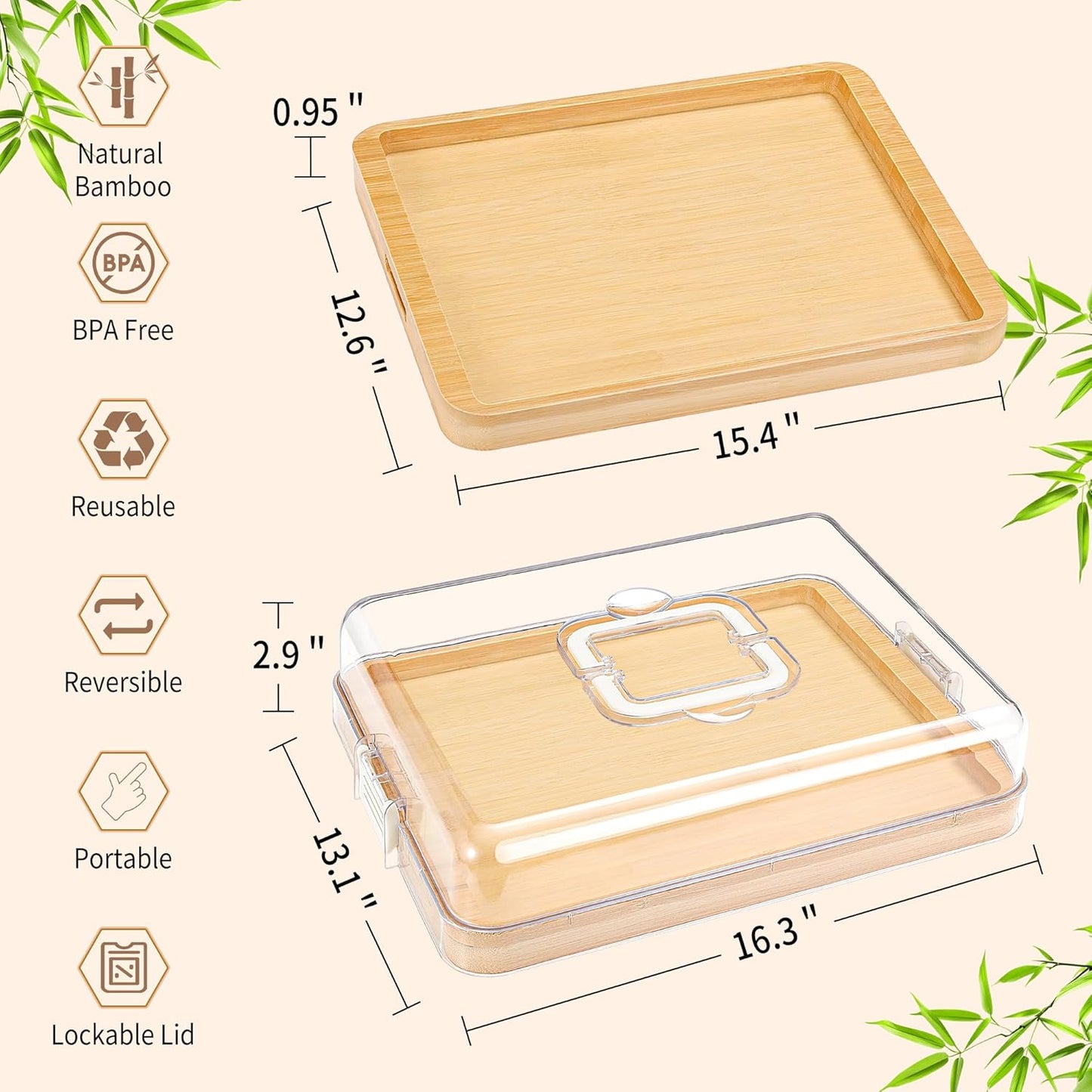 CAWIU Portable Travel Charcuterie Board with Lid and Handle - Large Bamboo Cheese Board with 4 Cheese Knife Set for Outdoor, Picnics - Weddings, House Warming Gift for Women (1 Compartment, White)