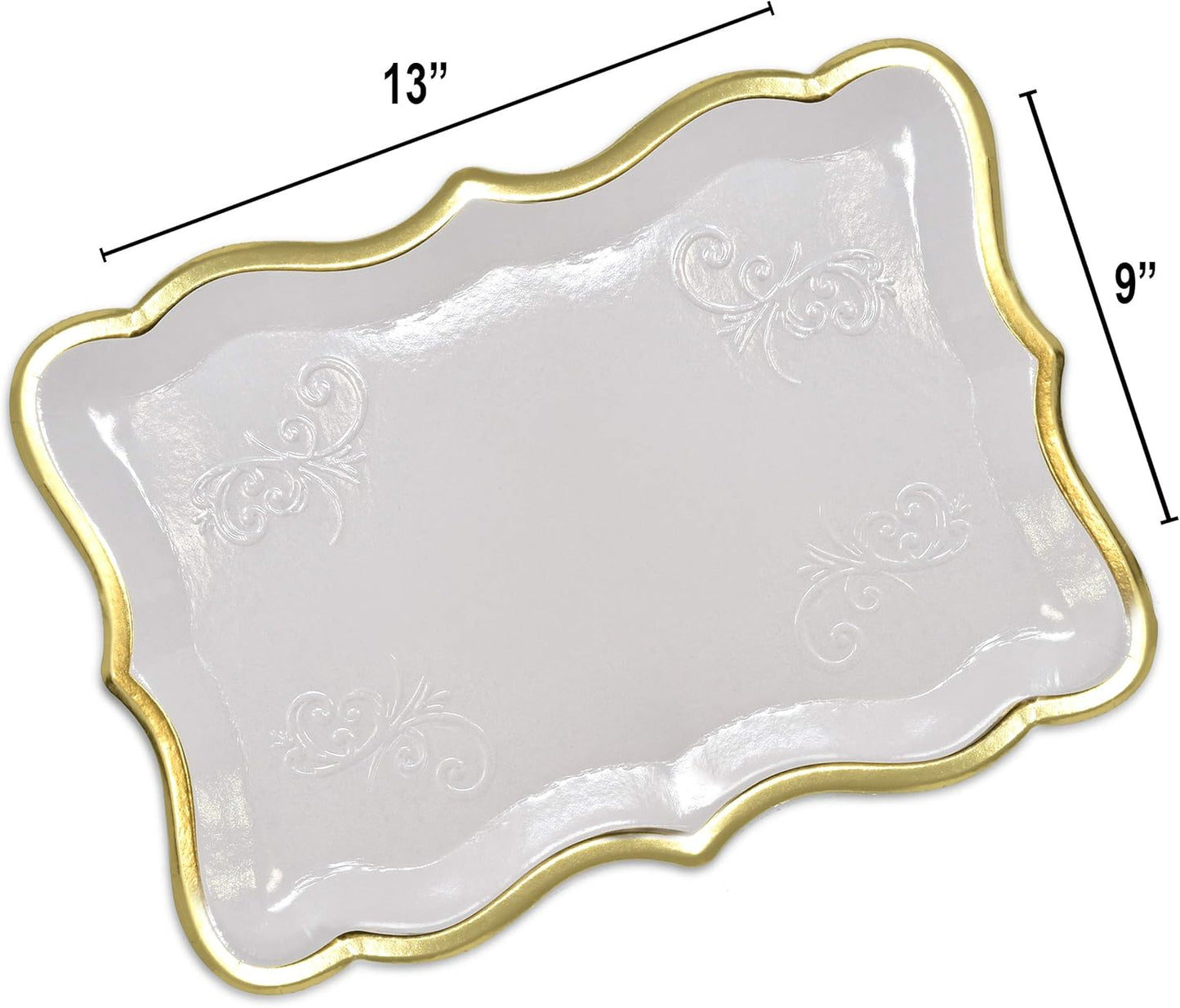 Gift Boutique 10 White Rectangle Trays with Gold Rim Border for Dessert Display Table Parties 9" X 13" Disposable Paper Cardboard in Elegant Shape for Platters Cupcake Display Birthday Party Weddings