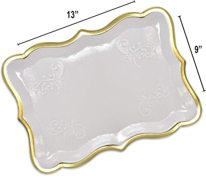 Gift Boutique 10 White Rectangle Trays with Gold Rim Border for Dessert Display Table Parties 9" X 13" Disposable Paper Cardboard in Elegant Shape for Platters Cupcake Display Birthday Party Weddings