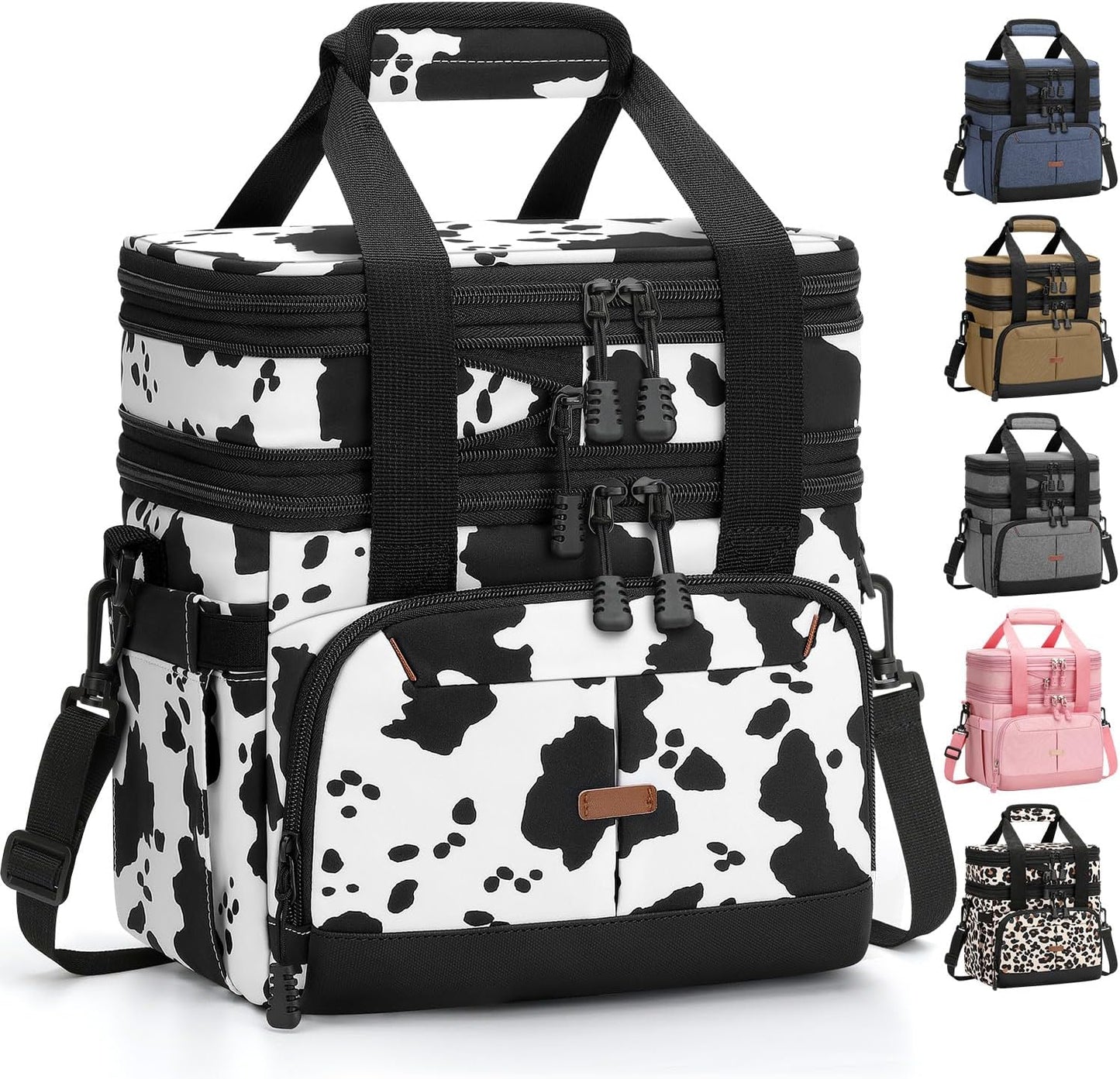 Pritent Lunch Box For Men Women Double Deck Insulated Lunch Bag For Men Woman Leakproof Expandable Cooler Bag with Adjustable Shoulder Strap for Kids Shool Work Picnic Camping(Beige,Large)