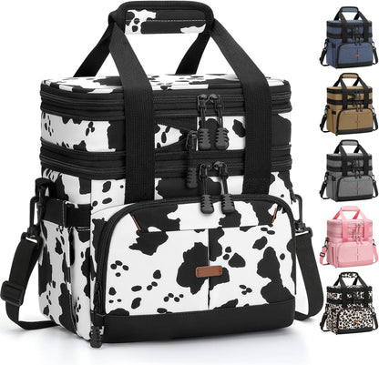 Pritent Lunch Box For Men Women Double Deck Insulated Lunch Bag For Men Woman Leakproof Expandable Cooler Bag with Adjustable Shoulder Strap for Kids Shool Work Picnic Camping(Beige,Large)